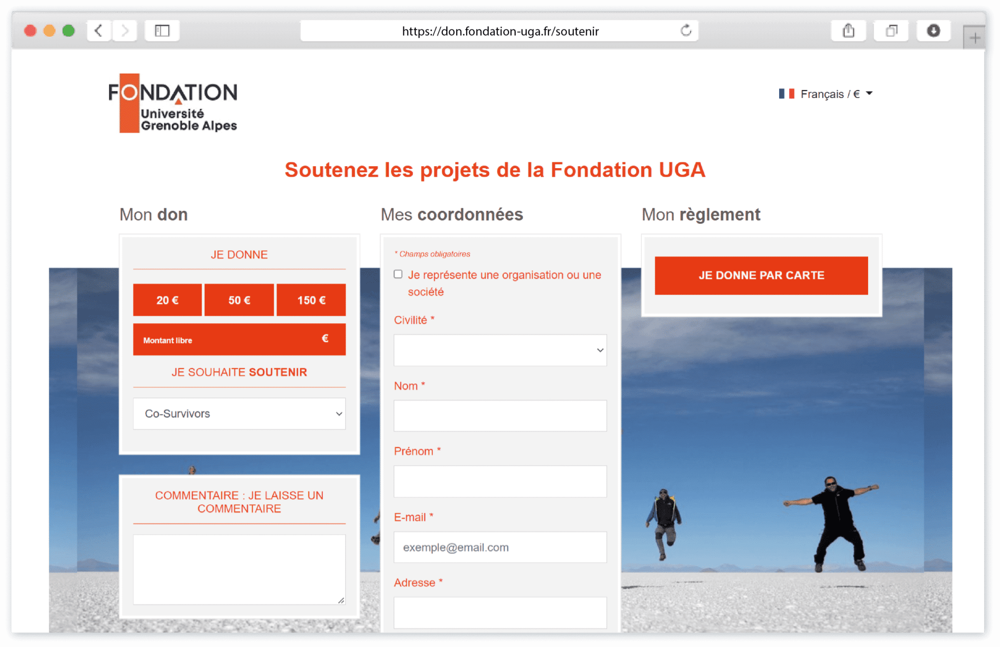Formulaire de dons enseignement supérieur GiveXpert Fondation Université Grenoble Alpes